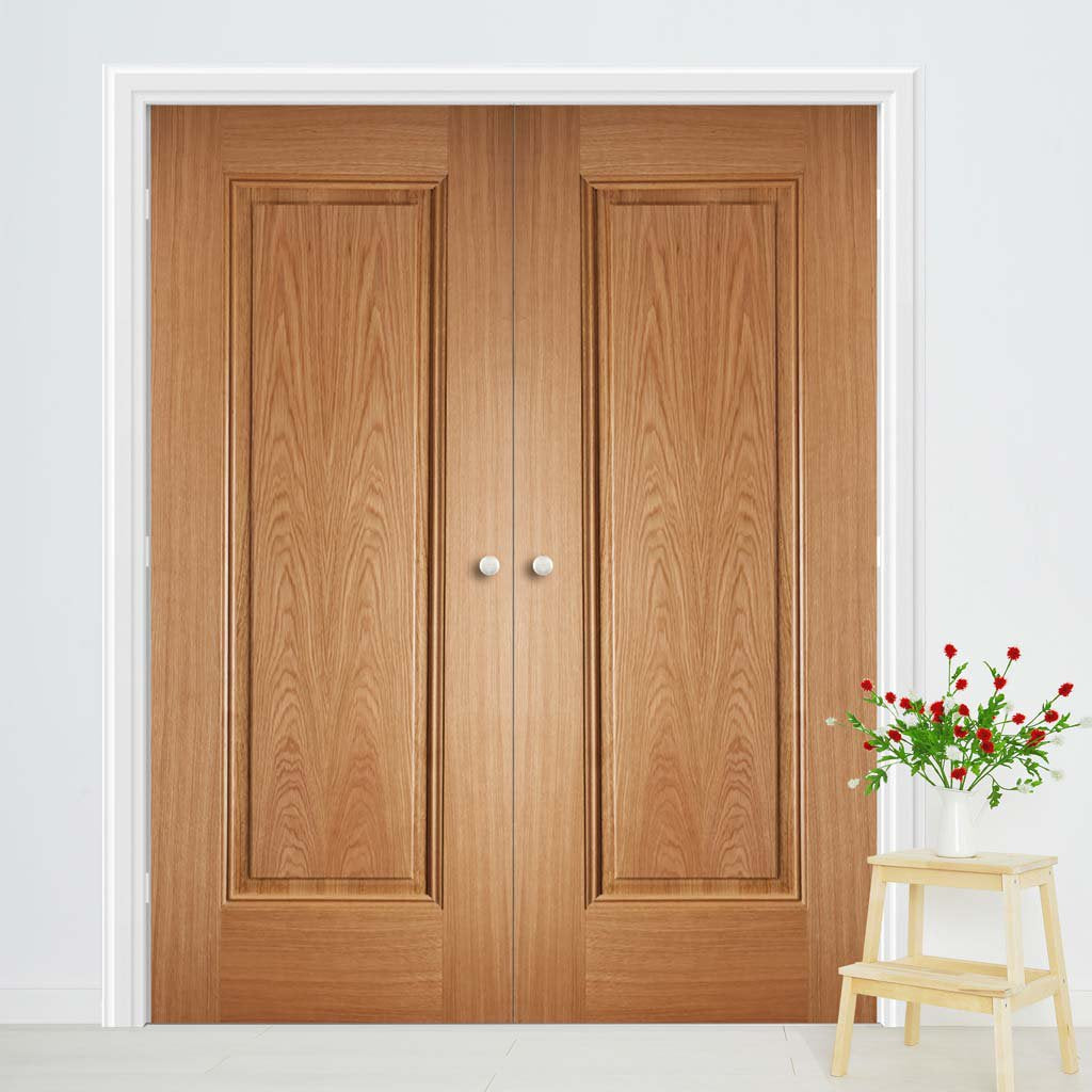 Eindhoven 1 Panel Oak Door Pair - Prefinished