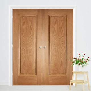 Image: Eindhoven 1 Panel Oak Door Pair - Prefinished