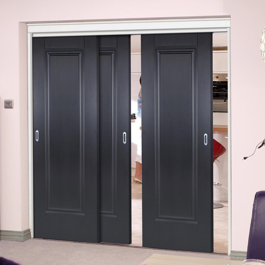 Three Sliding Doors and Frame Kit - Eindhoven 1 Panel Black Primed Door - Unfinished