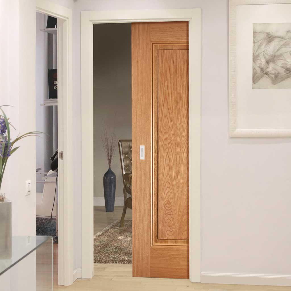 Eindhoven 1 Panel Oak Single Evokit Pocket Door - Prefinished