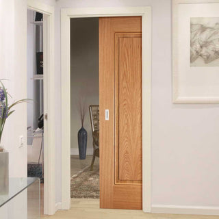 Image: Eindhoven 1 Panel Oak Single Evokit Pocket Door - Prefinished