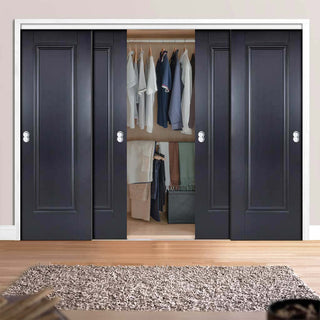 Image: Four Sliding Wardrobe Doors & Frame Kit - Eindhoven 1 Panel Black Primed Door - Unfinished