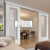 Double Sliding Door & Wall Track - Eindhoven 1 Pane Doors - Clear Glass - White Primed