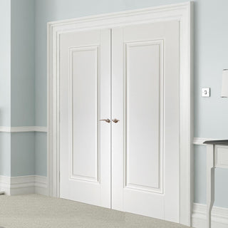 Image: Eindhoven 1 Panel Fire Door Pair - 1/2 Hour Fire Rated - White Primed