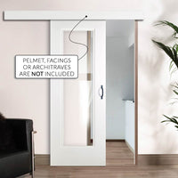 Single Sliding Door & Wall Track - Eindhoven  1 Pane Door - Clear Glass - White Primed