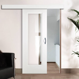Image: Single Sliding Door & Wall Track - Eindhoven  1 Pane Door - Clear Glass - White Primed