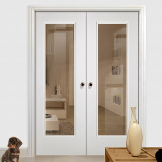 Image: Eindhoven 1 Pane Door Pair - Clear Glass - White Primed