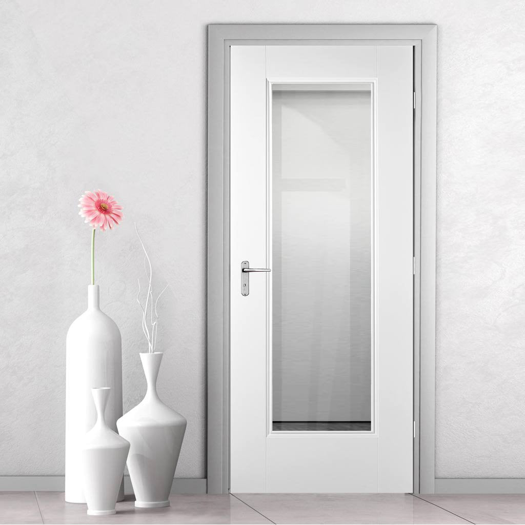 eindhoven 1l white primed door clear safety glass