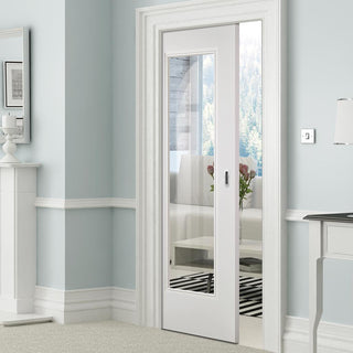 Image: Eindhoven 1L Single Evokit Pocket Door - Clear Glass - White Primed