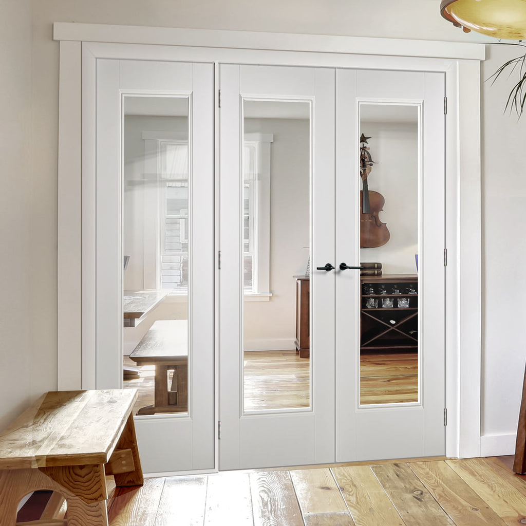 ThruEasi Room Divider - Eindhoven 1 Pane White Primed Clear Glass Double Doors with Single Side