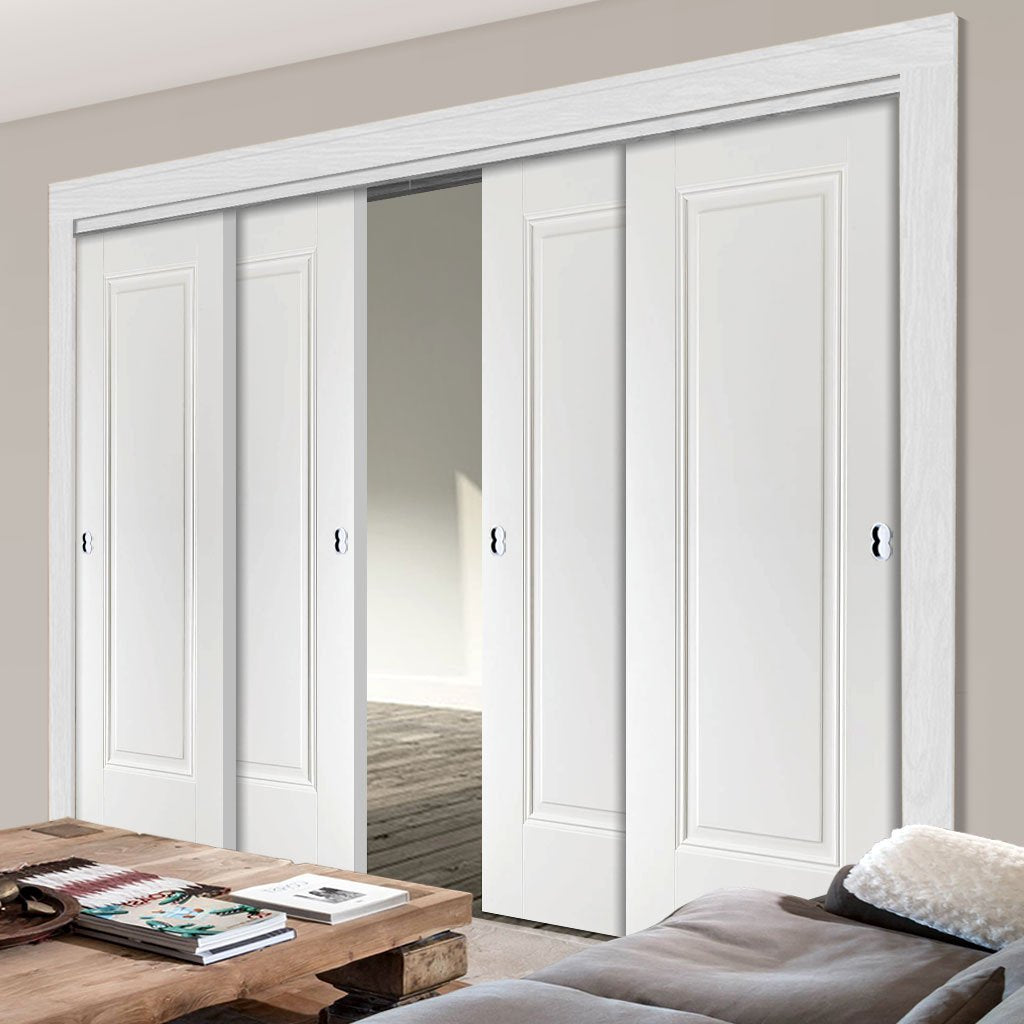 Four Sliding Doors and Frame Kit - Eindhoven 1 Panel Door - White Primed