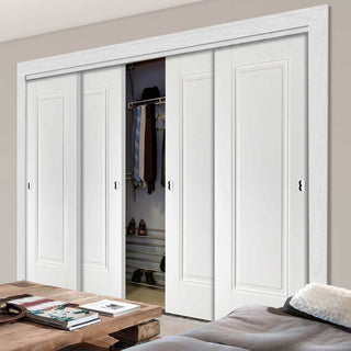 Image: Four Sliding Wardrobe Doors & Frame Kit - Eindhoven 1 Panel Door - White Primed