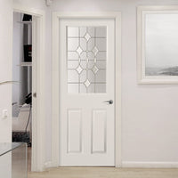 White PVC eldon door with grained faces andromeda style toughened glass 