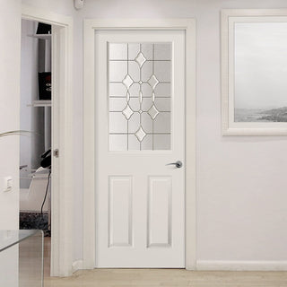 Image: White PVC eldon door with grained faces andromeda style toughened glass 