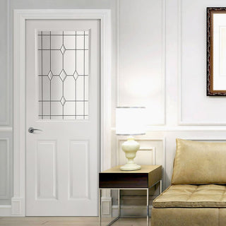 Image: White PVC eldon door with grained faces galaxy style toughened glass 