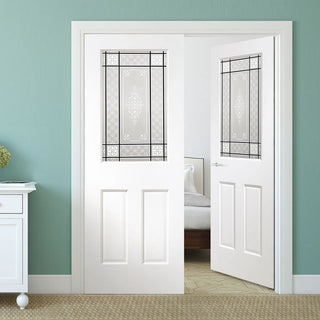 Image: Eldon Grained Internal PVC Door Pair - Clear Glass with Victorian Design