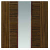 Three Sliding Doors and Frame Kit - Mistral Flush Walnut Door - Decor Grooves - Clear Glass - Prefinished