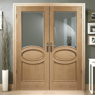 Image: Calabria Oak Panel Door Pair - Bevelled Clear Glass
