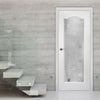 White PVC elizabethan door with lightly grained faces carluke fusion sandblast style toughened glass 