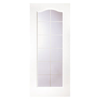 White PVC elizabethan door with lightly grained faces obscure georgian style toughened glass 