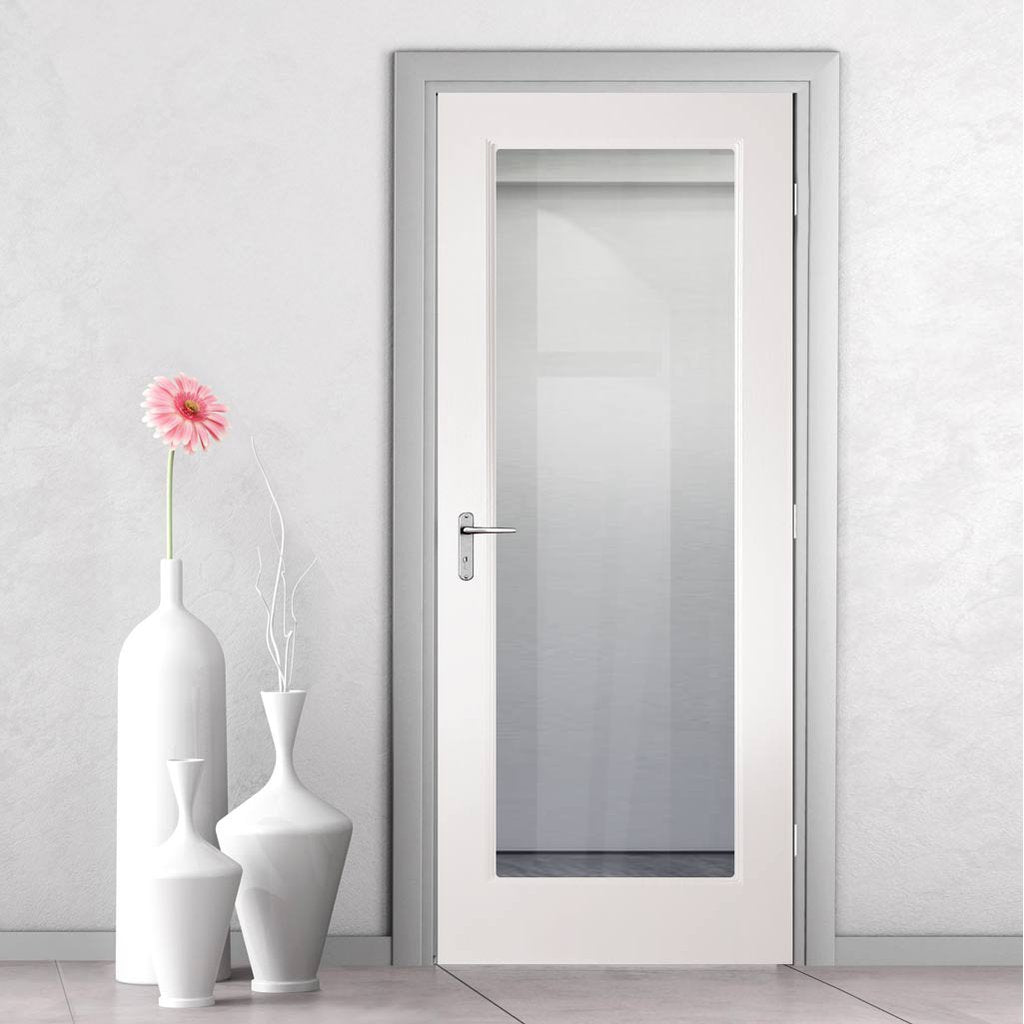 White PVC elizabethan door square top clear toughened gl