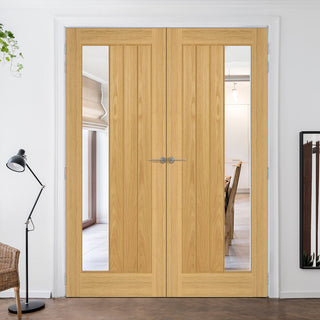 Image: Ely Oak Fire Internal Door Pair 1SL - Clear Glass - 1/2 Hour Fire Rated - Prefinished