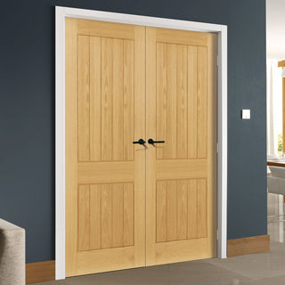 Image: Ely 2 Panel Oak Veneer Internal Door Pair - Prefinished