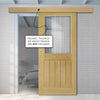 Single Sliding Door & Wall Track - Ely 1L Top Pane Oak Door - Clear Etched Glass - Unfinished