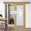 Single Sliding Door & Wall Track - Ely 1L Full Pane Oak Door - Clear Etched Glass - Prefinished