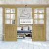 Double Sliding Door & Wall Track - Ely Real American White Oak Veneer Door - Clear Bevelled Glass - Prefinished