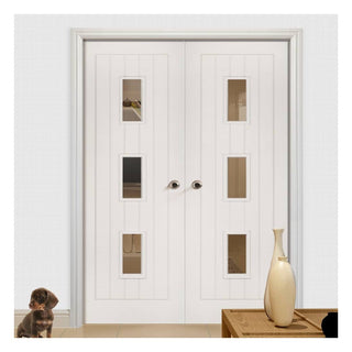 Image: Ely White Primed Door Pair - Clear Glass