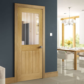 Image: Bespoke Ely 1L Top Pane Oak Internal Door - Clear Etched - Prefinished