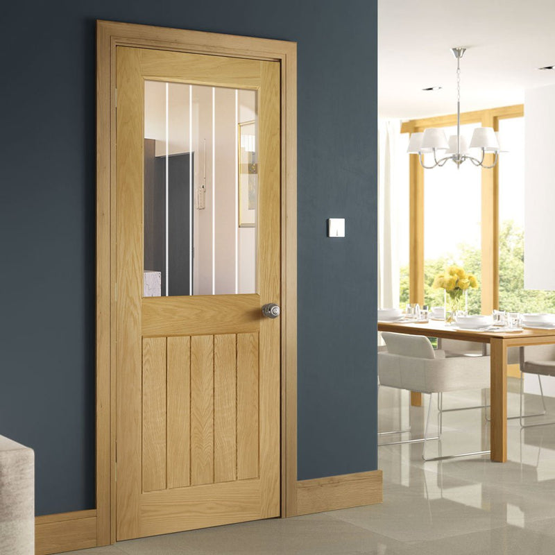 Ely 1L Top Pane Oak Door - Clear Etched Glass - Unfinished from Deanta UK
