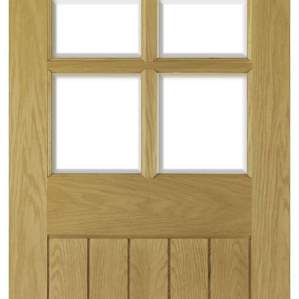 Two Folding Doors & Frame Kit - Ely Oak 2+0 - Clear Bevelled Glass -Unfinished