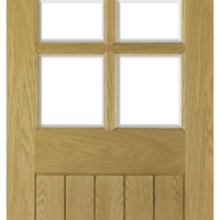 Two Folding Doors & Frame Kit - Ely Oak 2+0 - Clear Bevelled Glass -Unfinished