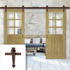 Double Sliding Door & Arrowhead Antique Rust Track - Ely American Oak Veneer Door - Clear Bevelled Safety Glass - Prefinished