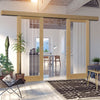 Double Sliding Door & Wall Track - Ely 1L Full Pane Oak Door - Clear Etched Glass - Prefinished