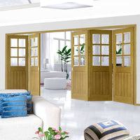 Five Folding Doors & Frame Kit - Ely Oak 3+2 - Clear Bevelled Glass -Unfinished