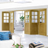 Five Folding Doors & Frame Kit - Ely Oak 3+2 - Clear Bevelled Glass -Unfinished