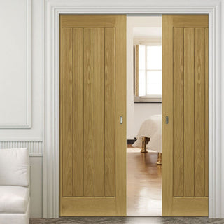 Image: Ely Oak Double Evokit Pocket Doors - Unfinished