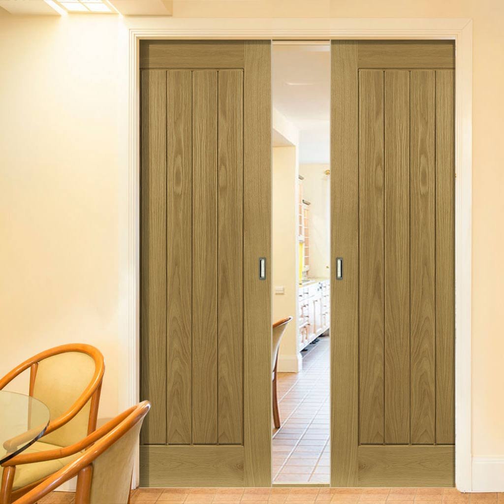 Ely Real American White Oak Veneer Double Evokit Pocket Doors - Prefinished