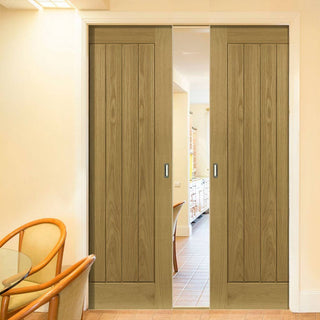 Image: Ely Real American White Oak Veneer Double Evokit Pocket Doors - Prefinished