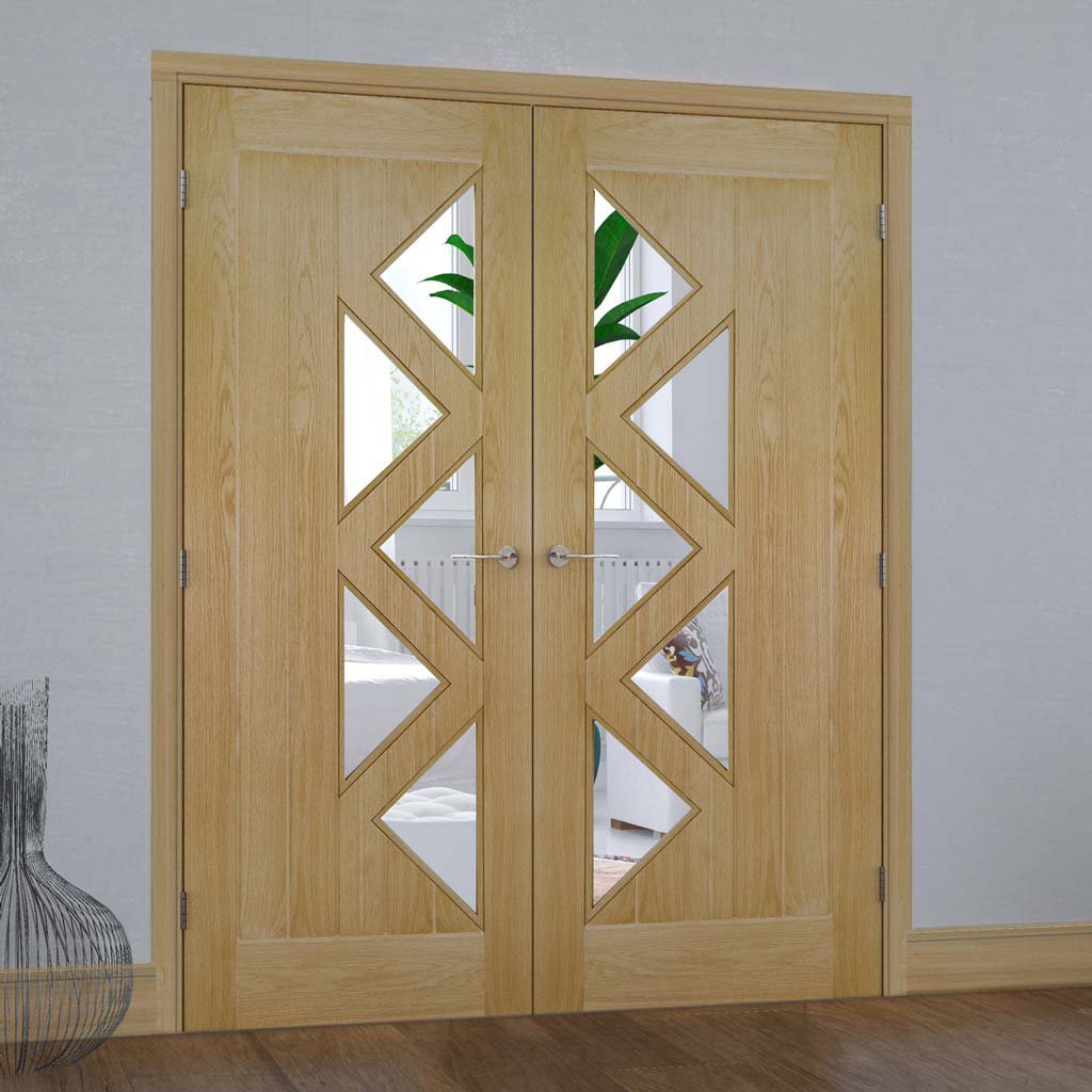 Bespoke Ely 5 Panes Glazed Oak Internal Door Pair - Prefinished