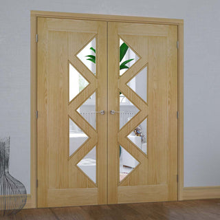 Image: Bespoke Ely 5 Panes Glazed Oak Internal Door Pair - Prefinished