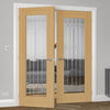 Ely 1L Full Pane Oak Door Pair - Clear Etched Glass - Prefinished