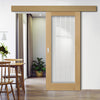 Single Sliding Door & Wall Track - Ely 1L Full Pane Oak Door - Clear Etched Glass - Unfinished
