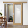 Single Sliding Door & Wall Track - Ely 1L Full Pane Oak Door - Clear Etched Glass - Prefinished