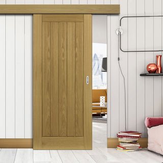 Image: Single Sliding Door & Wall Track - Ely Real American White Oak Veneer Door - Prefinished
