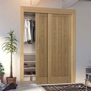 Image: Two Sliding Maximal Wardrobe Doors & Frame Kit - Ely Real American White Oak Veneer Door - Prefinished