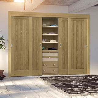 Image: Four Sliding Maximal Wardrobe Doors & Frame Kit - Ely Oak Door - Unfinished